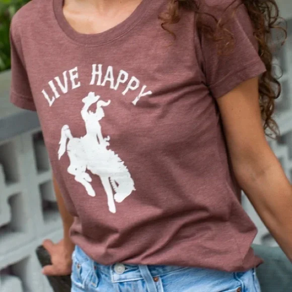 Natural Life Live Happy Cowgirl Perfect Fit Tee - NWT - Picture 2 of 3